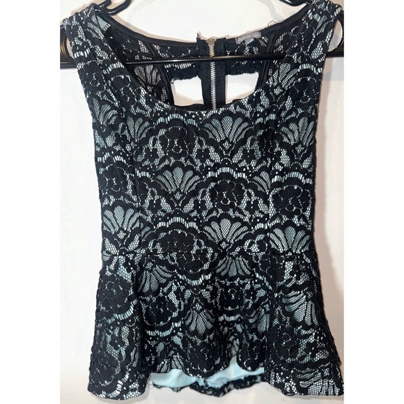 Charlotte Russe Teal & Black Club Shirt Peplum Shirt with Open Back - Picture 7 of 16